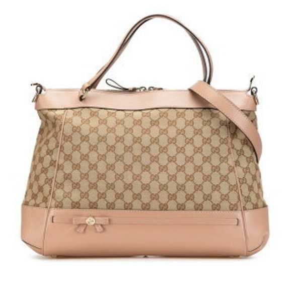 Gucci GG Canvas Mayfair Tote Shoulder Bag Beige Pink Leather - Picture 1 of 8